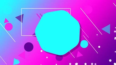 A bright cyan rounded-square icon dominates a neon purple and pink abstract.. Stock Illustration