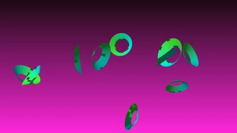 Bright Cyan Segmented Torus Rings Floating on Magenta Background Stock Footage 340370879