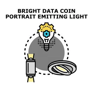 Bright data coin portrait emitting light concept Stock Illustration