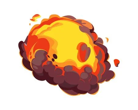 A bright detailed explosion fireball captured in a flat vector illustration.. Stock Illustration