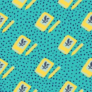Bright diary book ornament seamless pattern. Yellow doodle notebook elements  스톡 일러스트