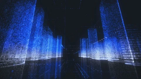 Bright digital city wireframe in bright blue and white colors consist of Video stock 113341470