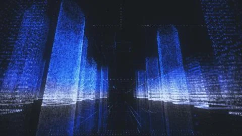 Bright digital city wireframe in bright blue and white colors consist of Stock-Illustration