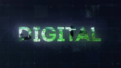 Bright Digital Glitch Text with texture noise on dark background with details Stock Footage 122213693