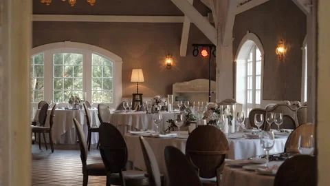 Bright dining area in the restaurant Stock Footage 130817742