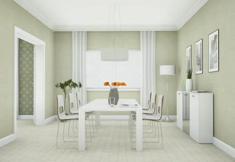 Bright dining room interior design in modern appartment Stock Illustration