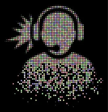 Bright Disappearing Dot Halftone Operator Headphones Signal Icon Illustrazione stock