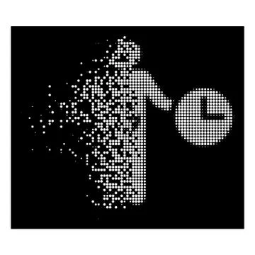 Bright Disappearing Pixel Halftone Clock Serviceman Icon Stock Illustration