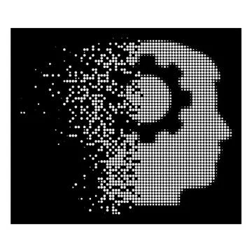 Bright Disintegrating Dot Halftone Intellect Gear Icon 스톡 일러스트