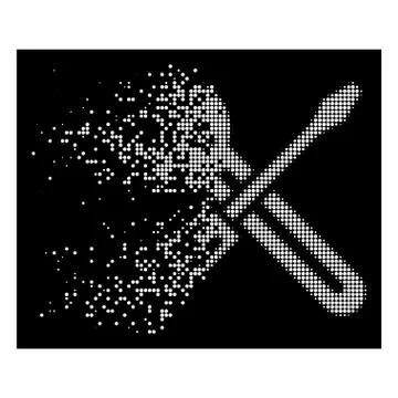Bright Dissolved Dotted Halftone Spanner And Screwdriver Icon Stockillustratie