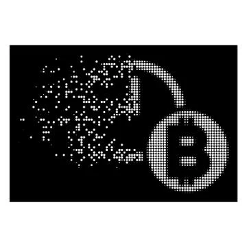 Bright Dissolving Pixel Halftone Bitcoin Credit Clock Icon Stock Illustration