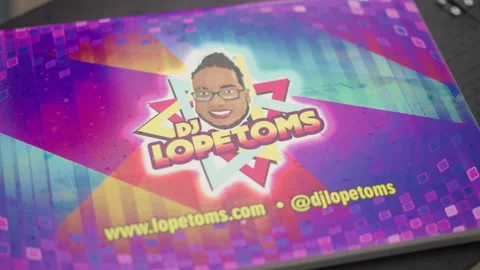 Bright DJ card with vibrant visuals, Closeup of lively DJ promotional poster Stock Footage 346375478
