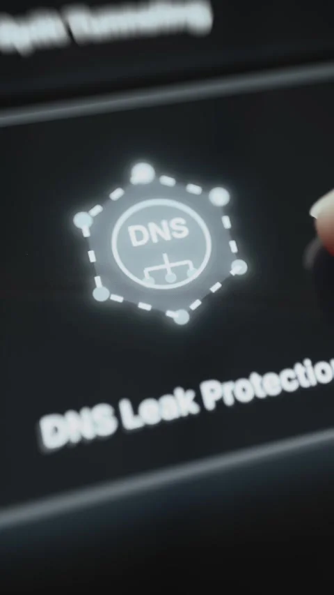 Bright DNS emblem with connected nodes and clear leak protection label Stock Footage 342491215