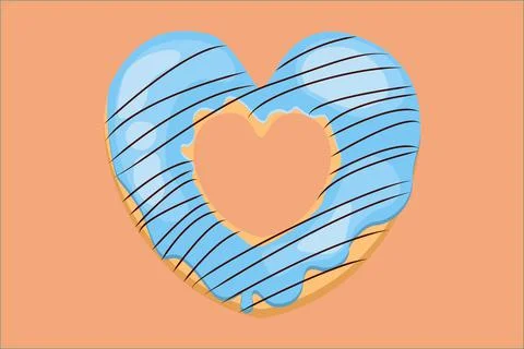 Bright donut in the shape of a heart. Vector donut with chocolate icing. Blue Stock Illustration