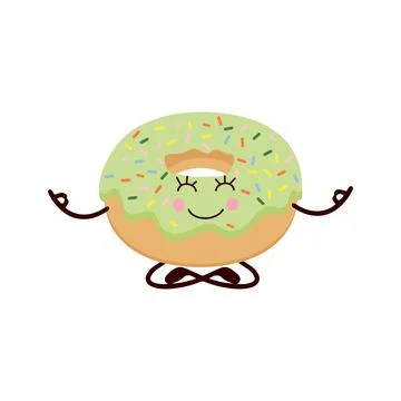 Bright donut in the style of kawaii. Vector illustration of dessert. Stock Illustration