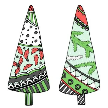 Bright doodle christmas tree vector objects Stock Illustration