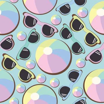 Bright doodle pattern ball and glasses on a blue background Stock Illustration