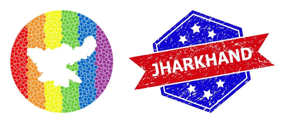 Bright Dot Map of Jharkhand State Collage with Empty Space for LGBTQ and Stock Illustration