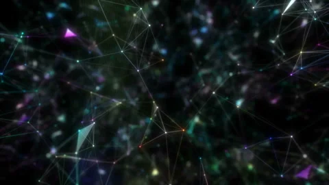 Bright dots are connected with bright neon lines. Render plexus background. Stock Footage 114880731