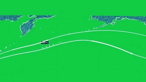 Bright dots starting map, revealing Shanghai-LA route with moving dots showing Stock Footage 341869510