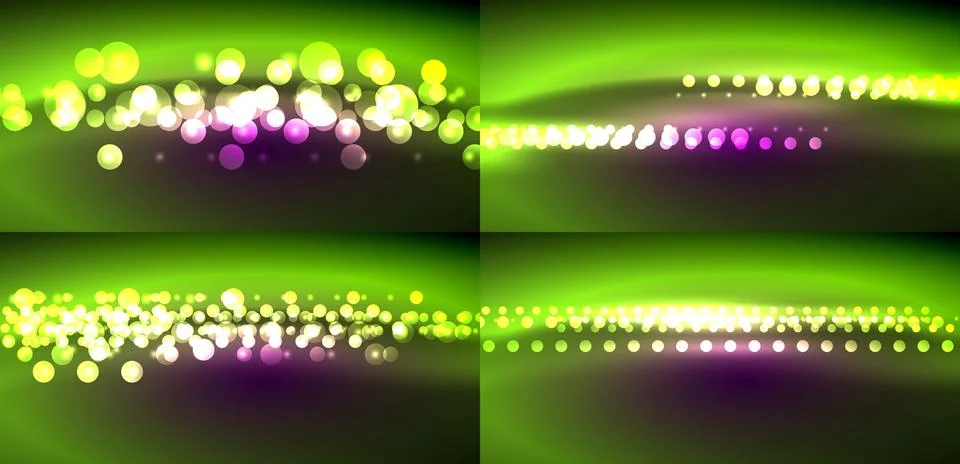 Bright dots, varying sizes, float over green backgrounds. Purple accents add 스톡 일러스트