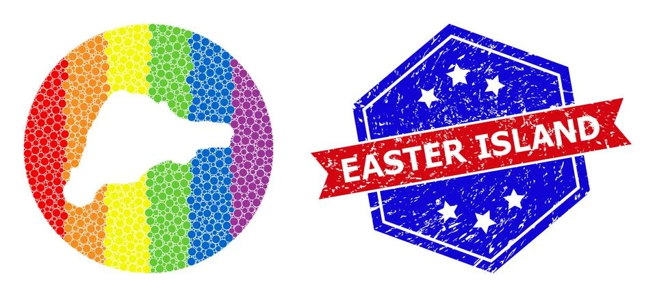 Bright Dotted Map of Easter Island Collage with Subtracted Space for LGBT and Illustrazione stock