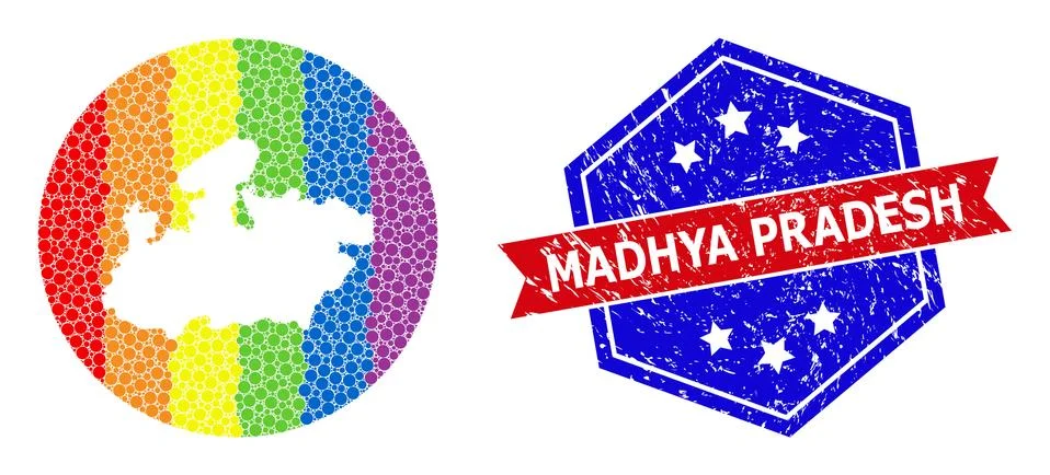 Bright Dotted Map of Madhya Pradesh State Collage with Hole for LGBTQ and Stock Illustration