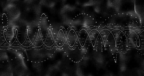 Bright dotted sinusoid appearing, waveform growing while dots arcing and showing Stock Footage 329116645