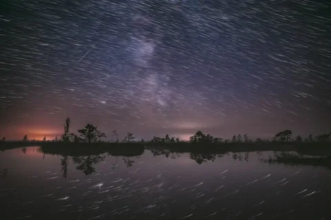 Bright Dramatic Trails Of Stars And Meteors. Stars Effect In Sky. Unusual Dusk 스톡 동영상 238899846