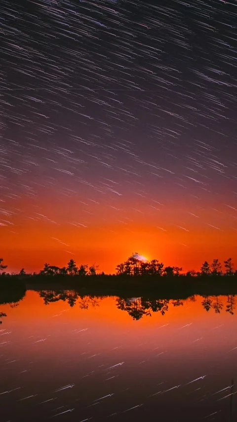 Bright Dramatic Trails Of Stars And Meteors. Stars Effect In Sky. Unusual Dusk Stock Footage 260916930