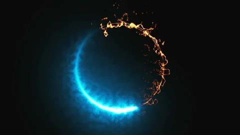 Bright dymanic fire and ice ring in space, this is opposite symbol, 3d render Stock Footage 100138724