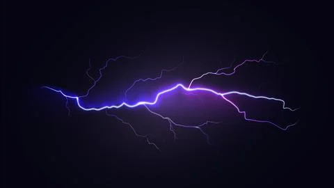 Bright Dynamic Lightning on Dark Sky. Realistic Natural Special Effect Illustrazione stock