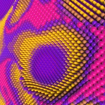 A bright, dynamic wave of purple and yellow capsules. Contrasting 3D pattern Stock Illustration