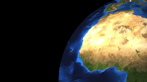 Bright Earth globe in the dark empty space, 3d render background, computer Stock Illustration