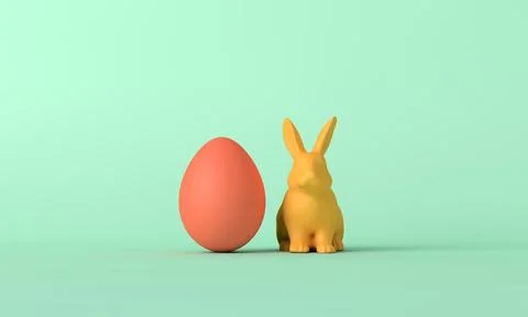 Bright easter bunnies and easter eggs in a line. 3D Rendering Stock Illustration