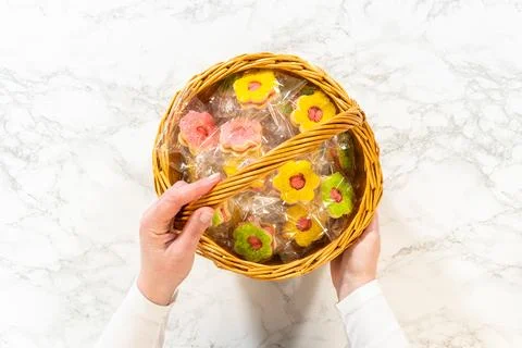 Bright Easter Cookie Basket on Marble Stock Photos