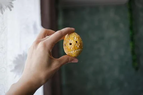 Bright Easter eggs in a basket Stock Photos