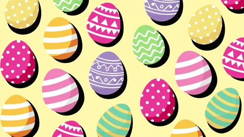 Bright Easter Eggs Pattern on Pastel Yellow Background Video stock 331626040