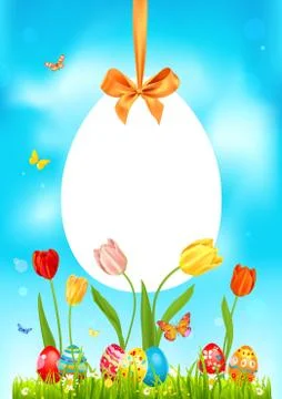 Bright easter happy frame Stock Illustration