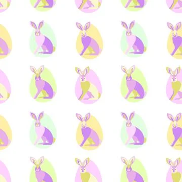 Bright Easter pattern with colorful rabbits and eggs.Seamless easter patter.. Illustrazione stock