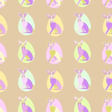 Bright Easter pattern with colorful rabbits and eggs.Seamless easter patter.. Stock Illustration