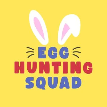 Bright Easter Sticker Design with Bunny Ears, Bold Egg Hunting Squad Text Stock-Illustration