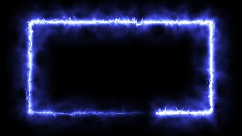  Bright electric blue plasma rectangle frame on black background, lightning glow Stock Footage 341603212