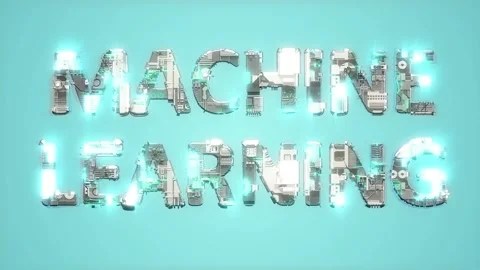 Bright electrical light shining blue cybernetical text MACHINE LEARNING Stock Footage 220545612