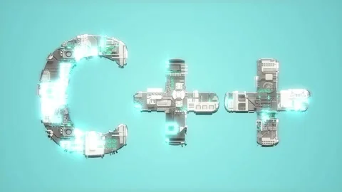 Bright electrical light shining blue cybernetic text C++ - loop video 库存影片 221993754