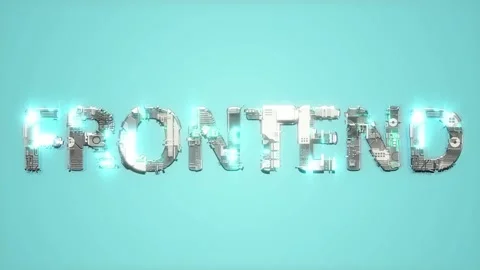 Bright electrical light shining blue cybernetic text FRONTEND - loop video Stock Footage 236534334