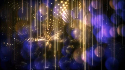 Bright Elegant Glowing Gold Array Landscape Looping Background with Purple Bo Stock Footage 128092157