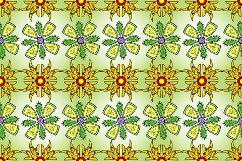 Of bright elements. Hand drawn Raster illustration. Seamless flower pattern can Stockillustratie