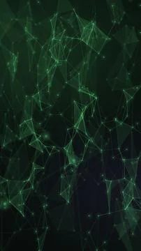 Bright emerald lines, connected points, and translucent triangular forms sp.. Illustrazione stock