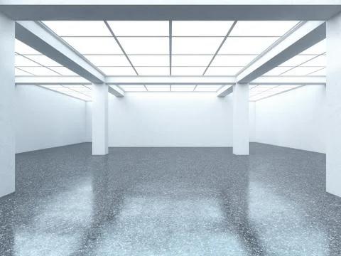 Bright empty gallery interior with dark floor 스톡 일러스트
